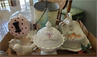 TRAY- BIRDS,COOKIE JAR, PALE, CANDY DISH, MISC