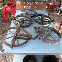 Five Metal Well Wheels (home decor) & Round Top