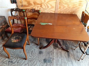 Drop Leaf Table with 3 Floral Needlepoint Chairs