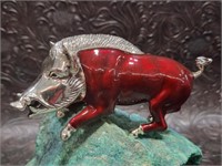 Red Enamel & Sterling Silver Razorback Figurine