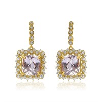 14K YELLOW GOLD 20.28CT KUNZITE 1.98CT DIAMOND EAR