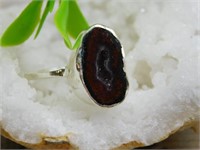 STERLING SILVER GEODE RING SIZE 7 ROCK STONE LAPID