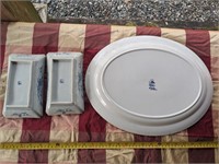 2 small china serving trays and 1 large china