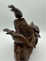 Vtg. Ironwood Quail on Cliff Hand Carved Sculpture
