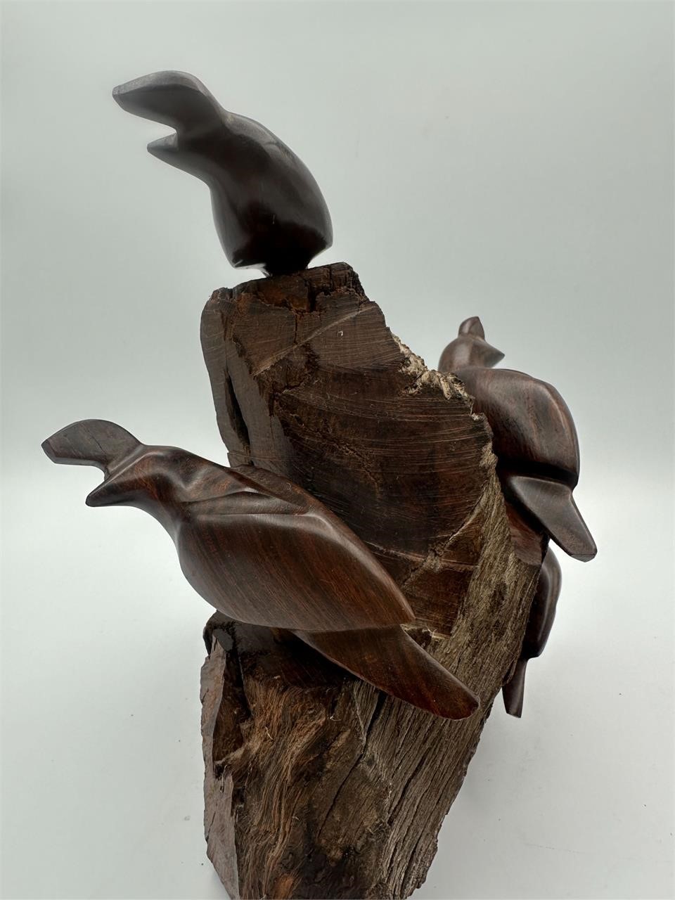 Vtg. Ironwood Quail on Cliff Hand Carved Sculpture