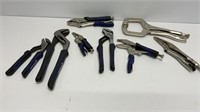 Misc pliers, (4) locking pliers (3) Kobalt, (3)