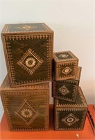 Five decorative Russian storage boxes, all