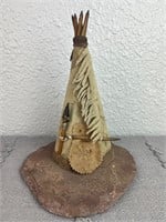 9in Leather and Wood Native Teepee Collectible