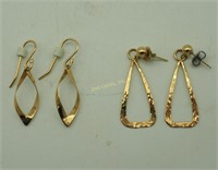 2 Pair 14 Kt Gold Dangle Earrings Lot 2.9g Gross