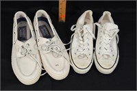 8.5 WHITE CONVERSE AND 9.5 WHITE SPERRY SHOES
