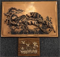 Lion Hunting Antelope Brass Tone Wall Art 29"x19"