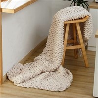 Knit Throw Blanket (Beige, 60x80)