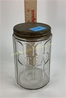 Hoosier Panel Glass "TEA" canister with Lid.