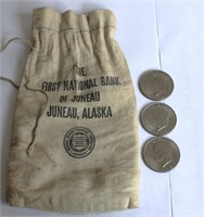 1972 Silver Dollars & Juneau Alaska Bank Bag