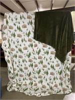 Green & White With Cabins Blanket Throws