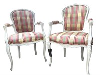 (2) French Style White Washed Upholstered Chairs,
