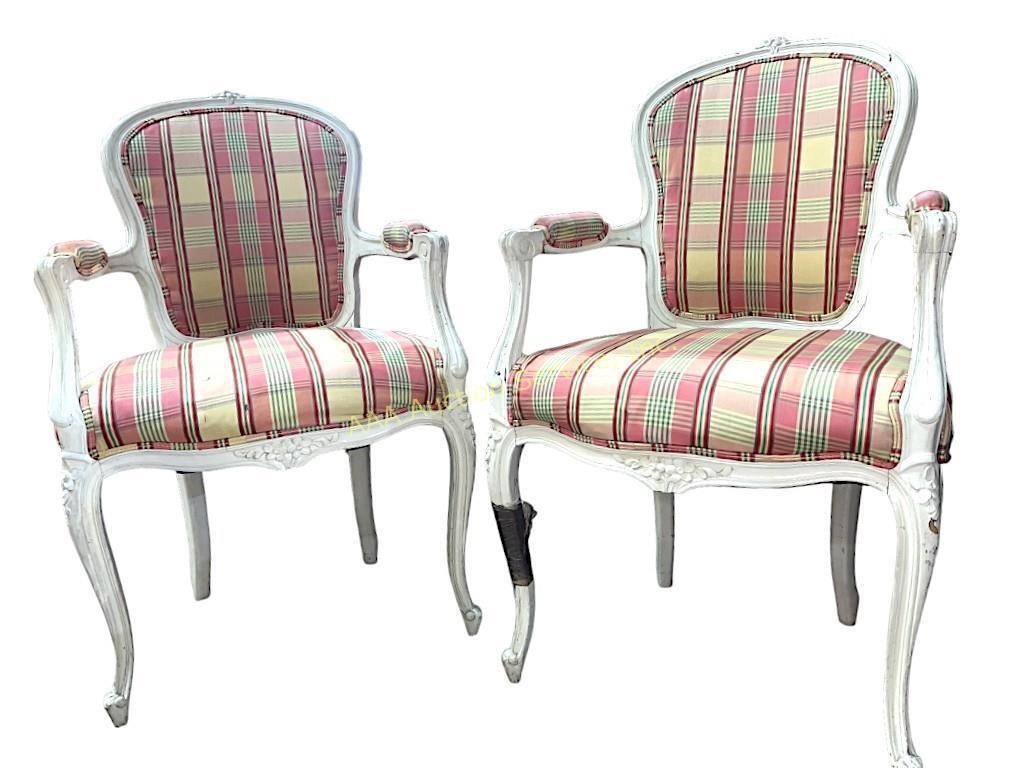 (2) French Style White Washed Upholstered Chairs,