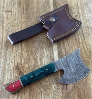 Damascus Knife w/Leather Sheath