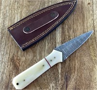 Damascus Knife w/Leather Sheath