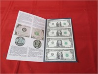 Uncut $1 US banknotes currency money.