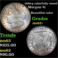 1886-p colorfully toned Morgan $1 Grades Select Un