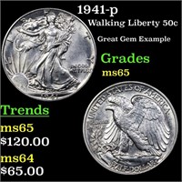1941-p Walking Liberty 50c Grades GEM Unc