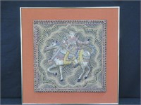 FRAMED INDONESIAN EMBROIDERY OF MAN ON HORSE