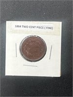 1864 Two Cent Piece - Fine
