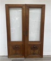 Pair of antique oak & glass doors