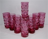 8 Pc Cranberry Glass Tumblers 6.5" H