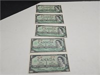Set of 5 1967 UNC Centennial $1 Canadian Bill