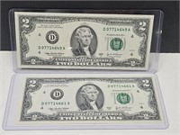 Set of 2 UNC 2003 U.S. $2 Bills