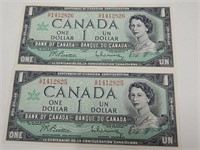 Set of 2 Consecutive Number 1967 $1 Canadian