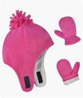 (2-4 yrs, size - L, pink) Toddler Hat and Mittens