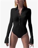 (Size S - black) LilyCoco Womens Bodysuit Long