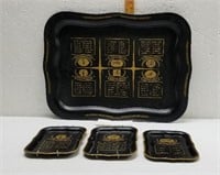 Vintage Black & Gold Tin Sports Tray 22.5x16.5in