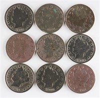 (9) x LIBERTY HEAD "V" NICKELS