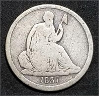 1837 Seated Liberty Silver Dime, 1st Year Issued