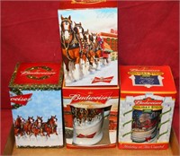 4 BUDWEISER HOLIDAY STEINS W/BOXES - 2001-2009