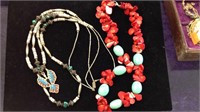 Two vintage necklaces,  including red coral and