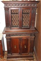 2pc Carved Mahg. Library Cabinet