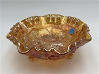IMPERIAL ROSE MARIGOLD CARNIVAL GLASS FOOTED BOWL