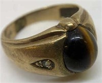 10kt Gold Tiger Eye Ring Size 8.5