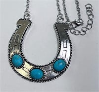 18" Large Alpaca Turquoise Horse Shoe Necklace