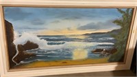 Framed ocean wall art, approximately 56x33 inches