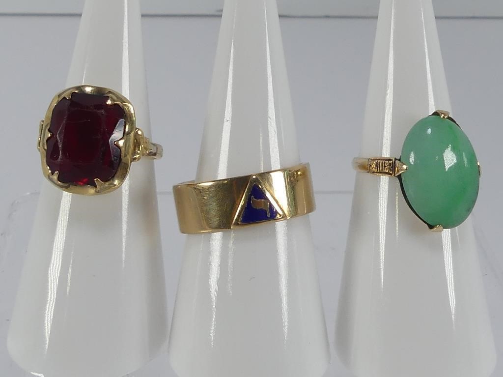 THREE 14K GOLD & STONE RINGS