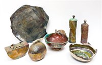 Seven Raku Pottery Items