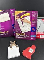Mailing labels and cat note pad.