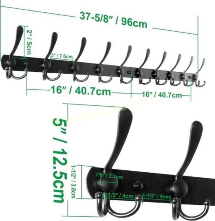 WEBI Coat Rack  10 Tri Hooks  Black