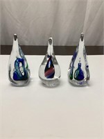 Three Teardrop Shaped Glass Art Ornaments